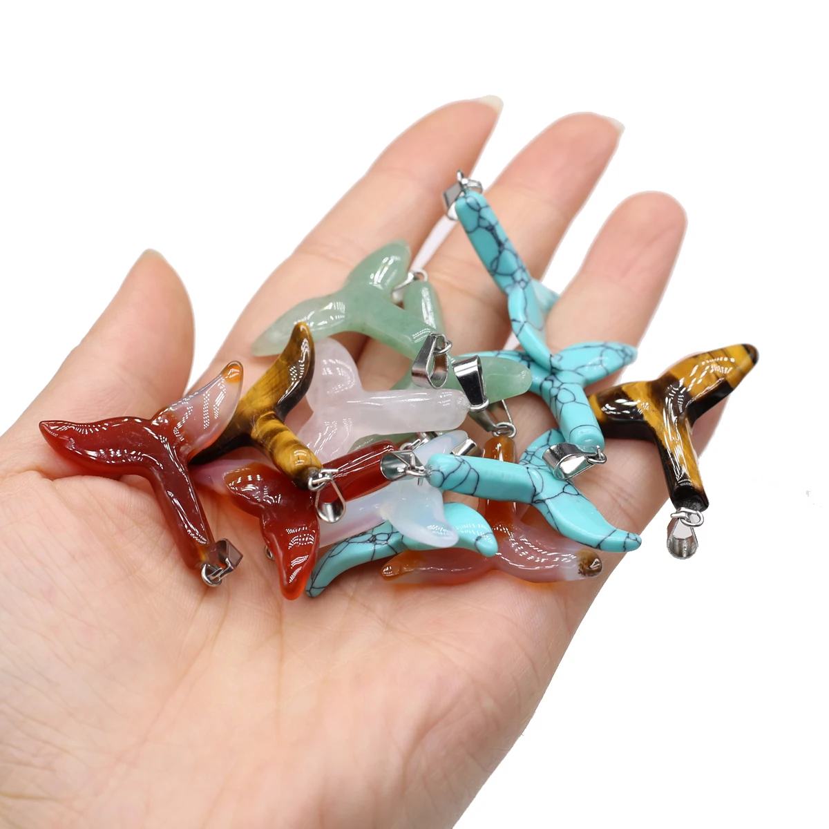 Natural Stone Fishtail Toy Gemstone Pendant Necklace Hand Carved Exquisite for Jewelry Making DIY Necklace Beacelet  Accessory