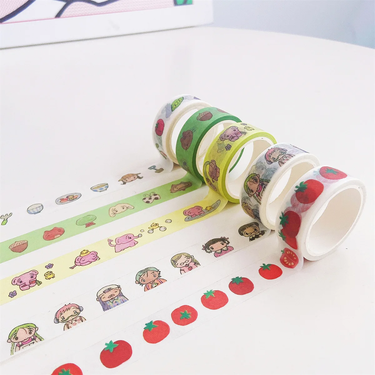 

Декоративная бумажная лента васи 5 м в стиле Ins с мультяшными слонами и томатами, съемная, для ведения дневников, скрапбукинга, поделок своими руками