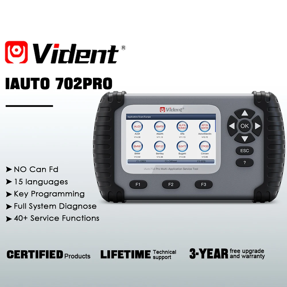 VIDENT iAuto702 Pro Car Diagnostic Tools For ABS/SRS System Automotive Scanner Bi-directional Control OBD2 Scanner Free Update