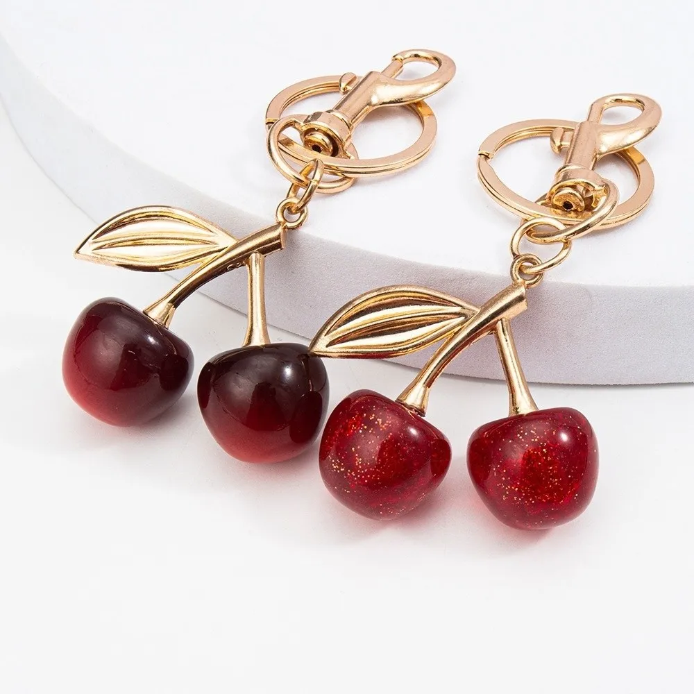 Fashion Sparkling Cherry Keychain Resin DIY Jewelry Glitter Finish Fruit Bag Pendant for Women Girls