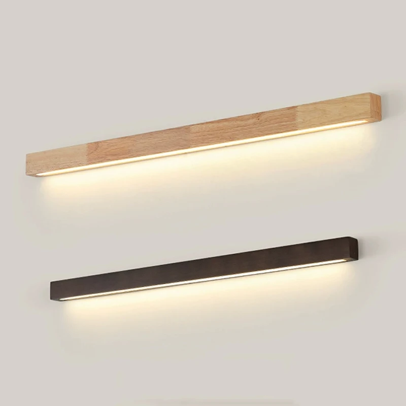 

Solid Wood Long Wall Lamp Nordic Japanese Warm Log Wind One Line Living Room Sofa Background Wall Lamp Bedroom Bedside Lamp