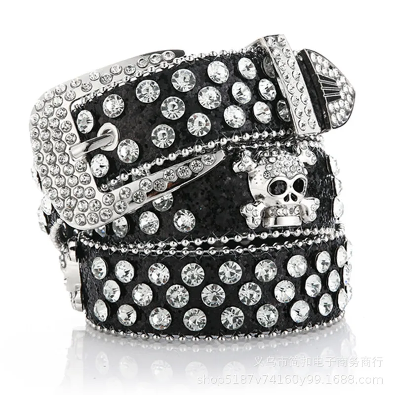 Women's Skull Head Rhinestone Belt European and American Style Women's Belt Extended Waist Belt Denim Style Outdoor Belt