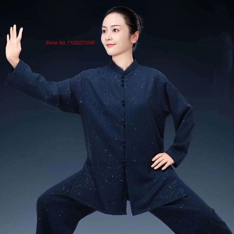 

2025 китайская винтажная одежда для кунг-фу, тай-чи, боевые искусства, тайцзицюань, ушу, униформа, дышащие топы + брюки, комплект тренировочных упражнений