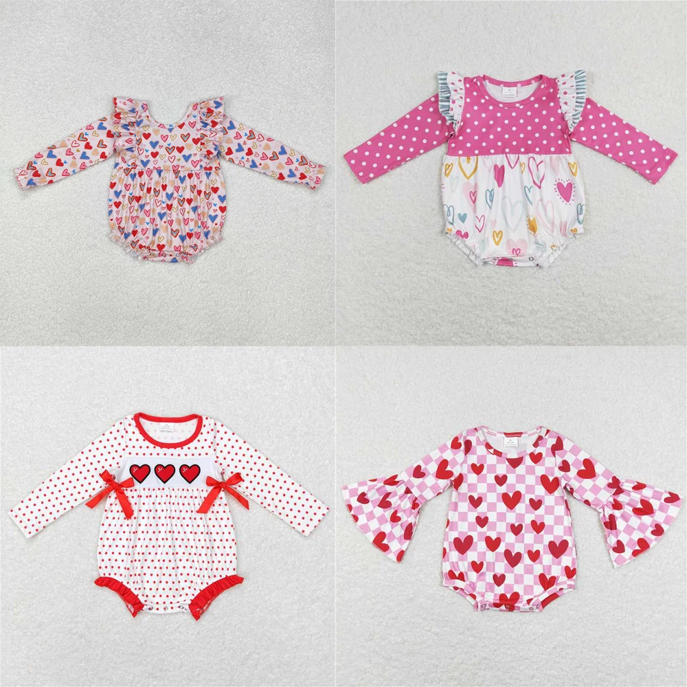 Wholesale western boutique onesies newborn toddler Sibling Baby Infant Girls Valentines Hearts Long Sleeve Rompers