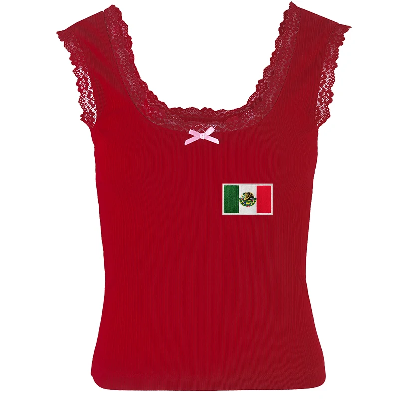 

Красный кружевной уличный топ Harajuku, эстетический укороченный топ Y2K, винтажные топы на бретелях с вышивкой в Бразилии, Аргентины, Мексики, США