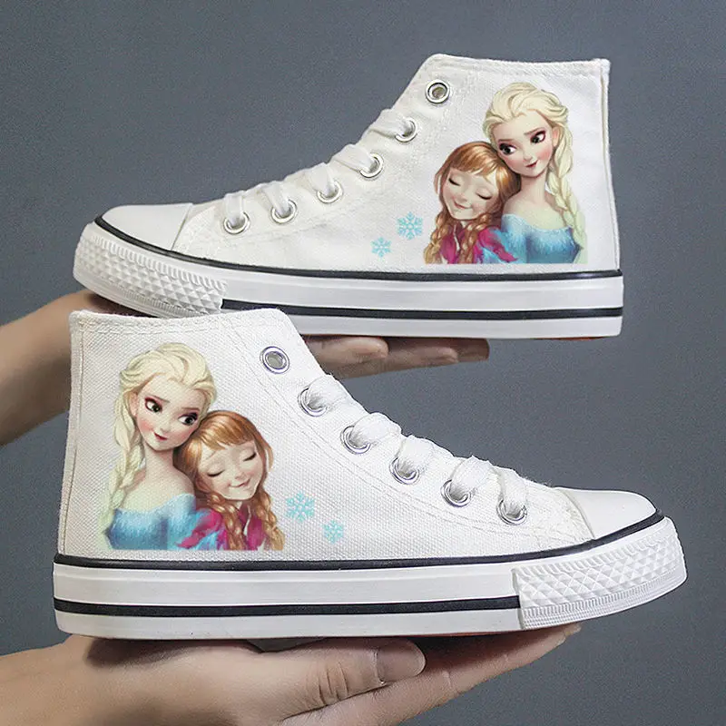 Disney Frozen Elsa Canvas Shoes 2024 New Kids White Shoes Children Cartoon Snow White Casual Shoes Cute Tennis Shoes Rozmiar 26-37