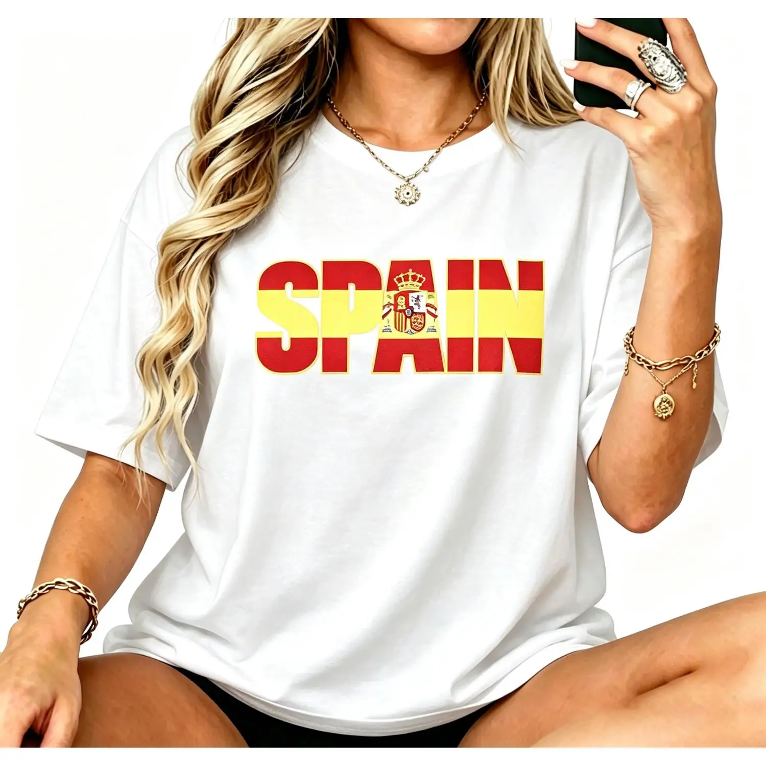 Women Men Spain Flag T-Shirt Casual Cotton Short Sleeve Spain National Day Girl Youth Y2K Top Tee for Holiday Outfit