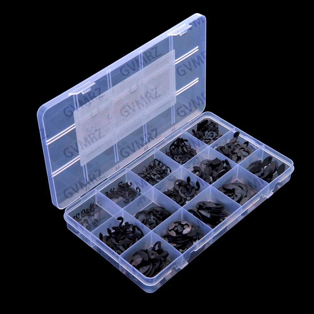 400PCS  3M 4M 5M 6M 7M 8M E-type snap ring washer,black manganese steel, open E-type shaft snap retainer,1.5M 2M 9M Connector