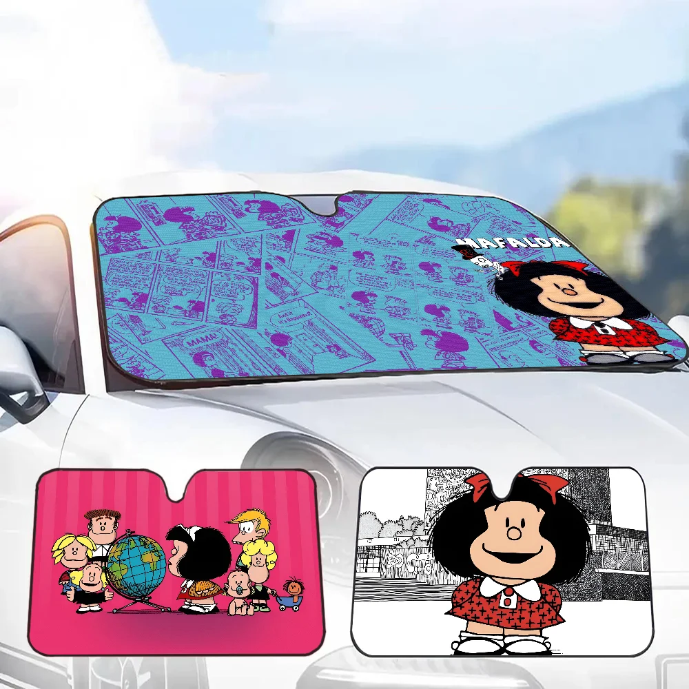 Manga Mafalda Girl Sunshade Windscreen Fold-up Car Front Windshield 70x130cm Car Window Windscreen Cover Heat Reflector
