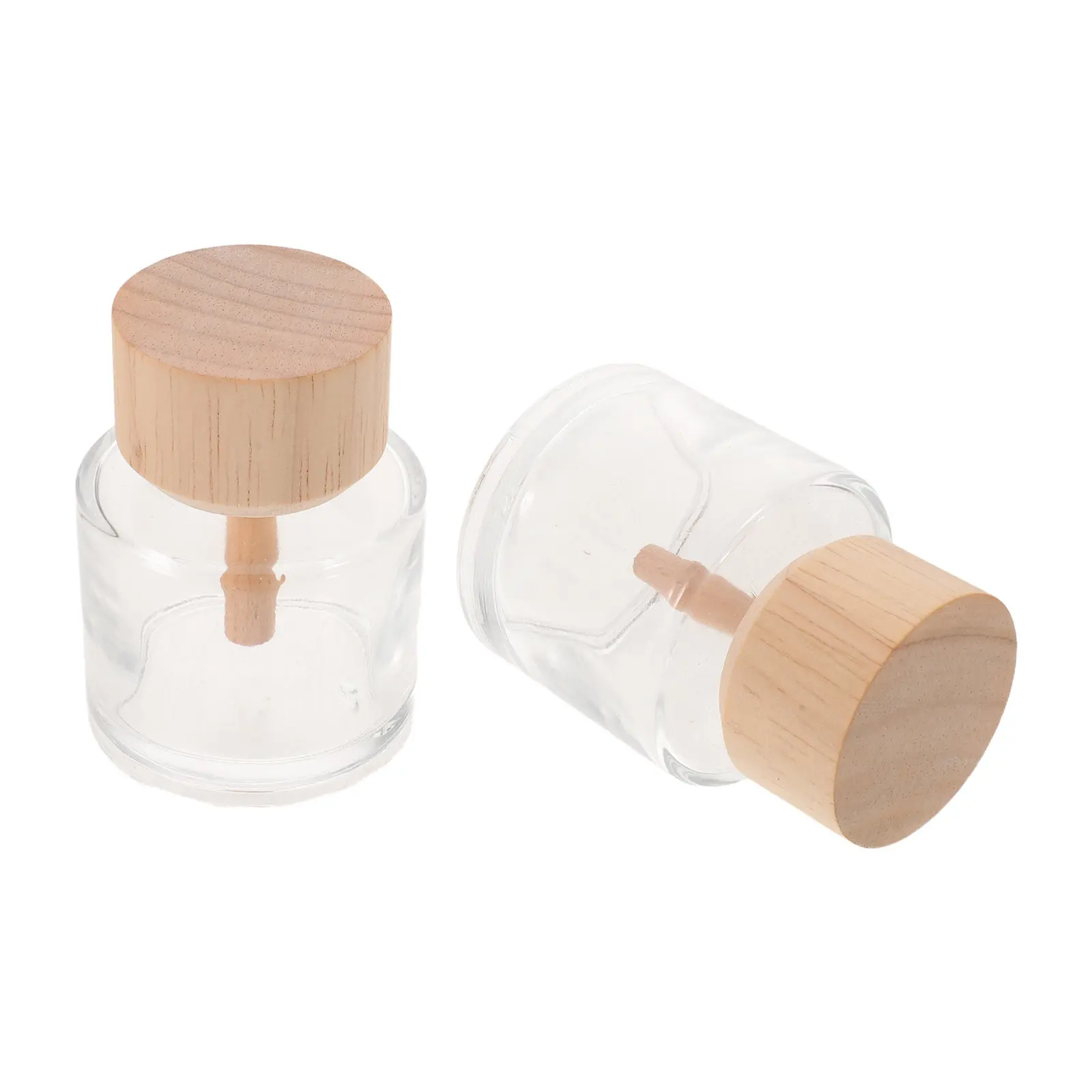 2Pcs Clear Glass Reed Diffuser Bottles Refillable Aroma Containers Wooden Cap Essential Oil Diffuser Home Fragrance Decor