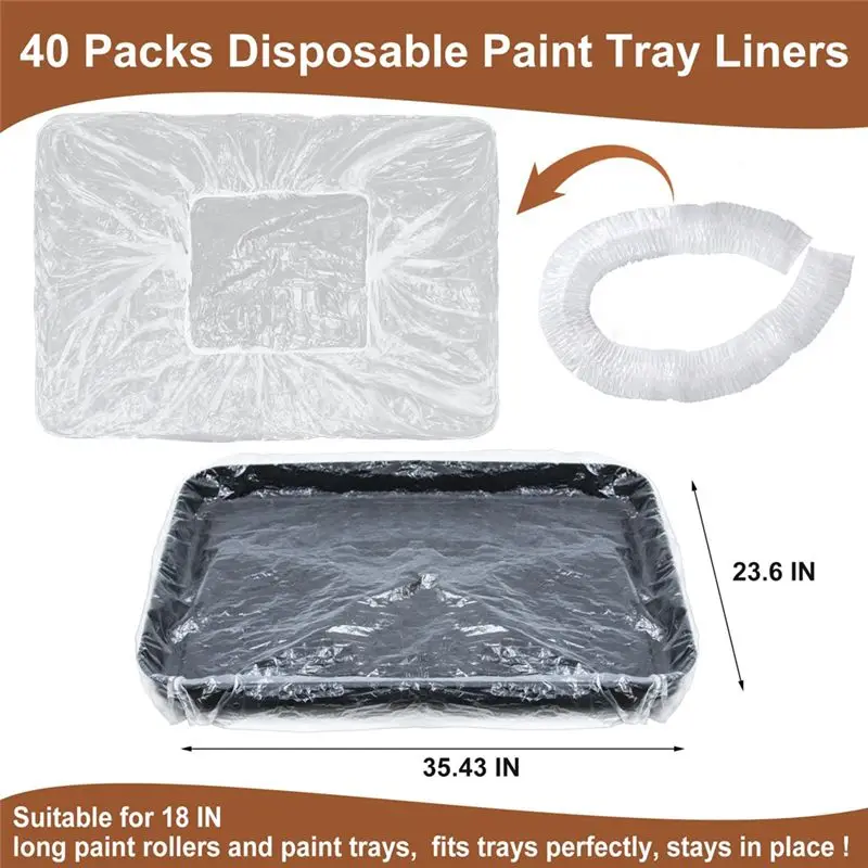 AA14 New Bulk 40 Count 18-Inch Paint Roller Plastic Tray Liners For Painting Walls In Home And Office view 3