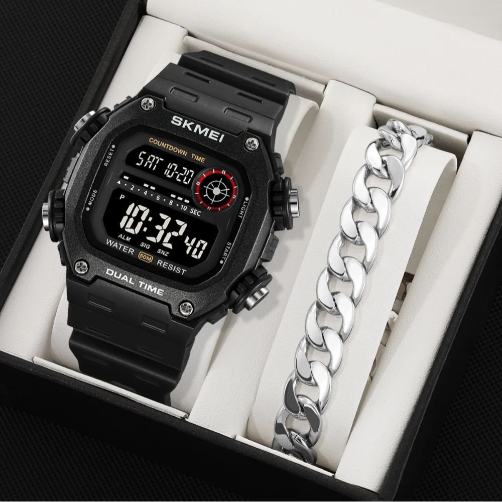 

SKMEI модные спортивные цифровые часы для мужчин и женщин обратный отсчет 5 бар водостойкий военный секундомер будильник наручные часы с подсветкой