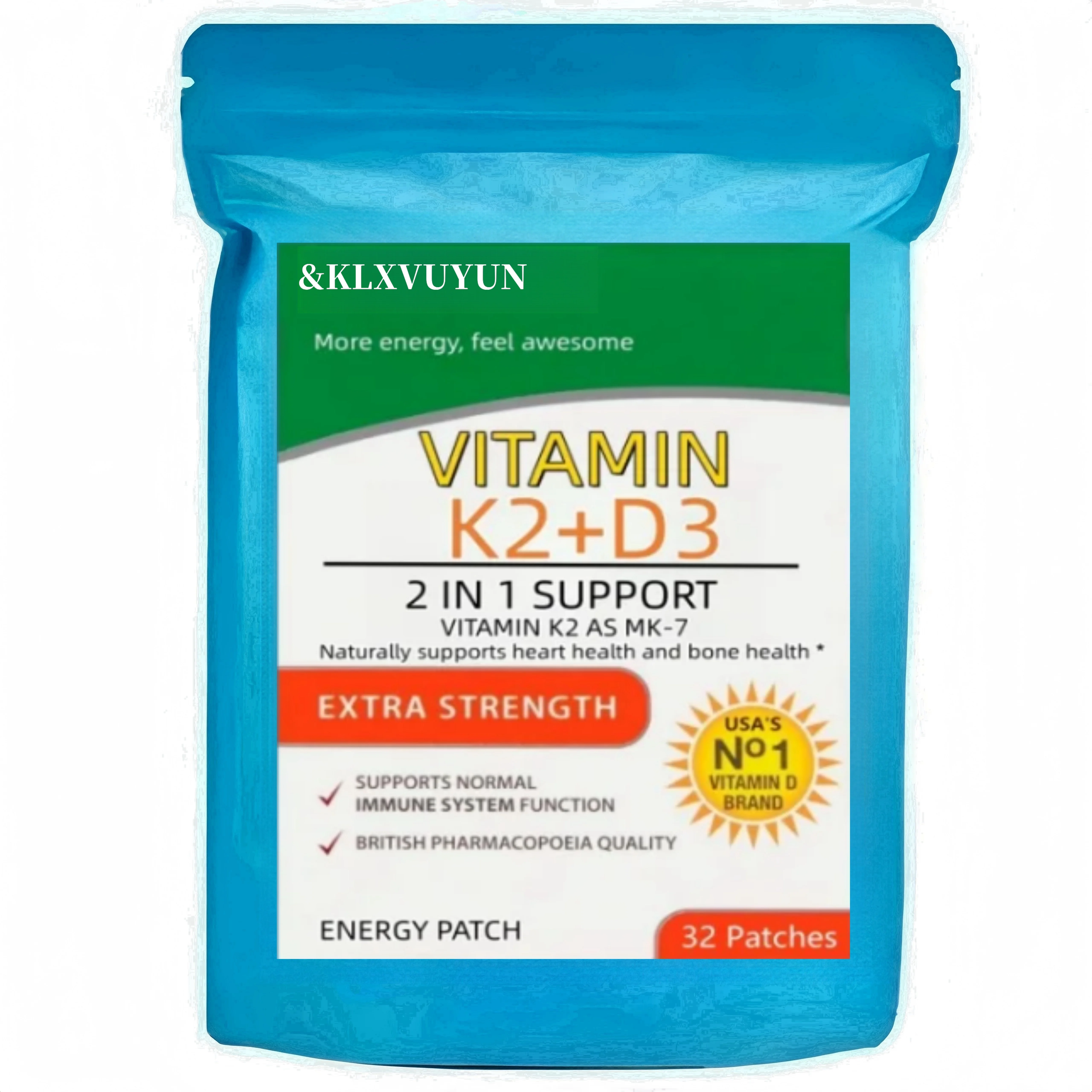 Vitamin K2 (MK7) with D3 Patches 9 Week Supply, Contains Vitamin D & K Complex Premium Non GMO, Biotin