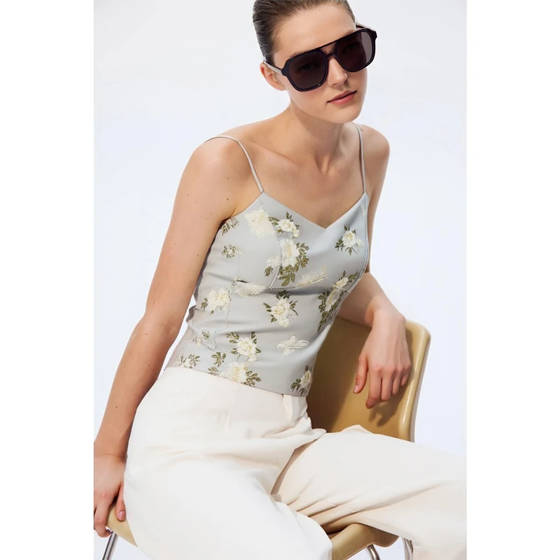 Amii Women Top 2026 Spring New Jacquard Sling Vest Women Adjustable Shoulder Strap Inner Waist-cinching Sleeveless Top 12651005 image 5