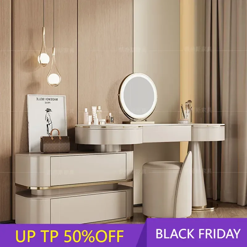 

Woman Nightstands Dressers Makeup Set Multifunction Vanity Dresser Lights Mirror Drawers Penteadeira Quarto Bedroom Furniture