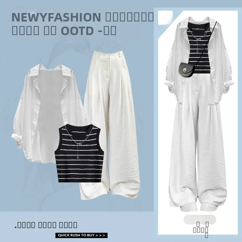 

Свободный повседневный комплект футболок в полоску с внутренней одеждой, женская осенняя коллекция Faion, удобные утягивающие брюки, ансамбль