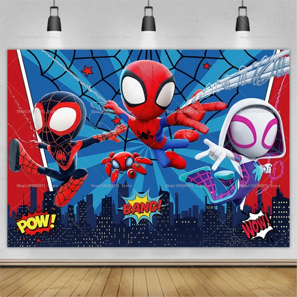 Cute Spidey and His Amazing Friends Themed Backdrop Happy Birthday Superhero Kids Photo Background Banner Baby Shower Decor Prop view 5