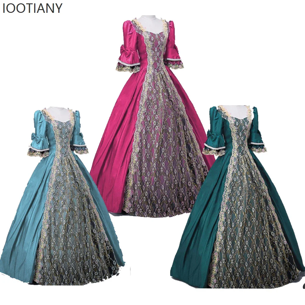

Средневековое винтажное платье эпохи Возрождения 18-го века, кружевное платье с коротким рукавом в викторианском стиле аристократ, королевская принцесса, карнавальный костюм, бальное платье