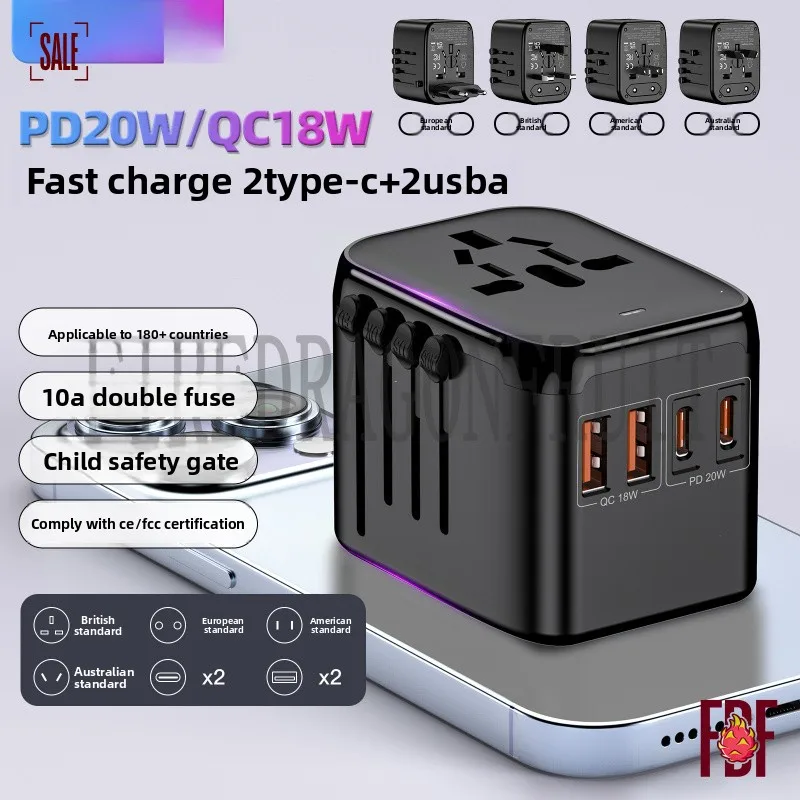 

Universal Travel Adapter 2 USB C Ports Multi Function All in One UK US EU Travel Power Converter