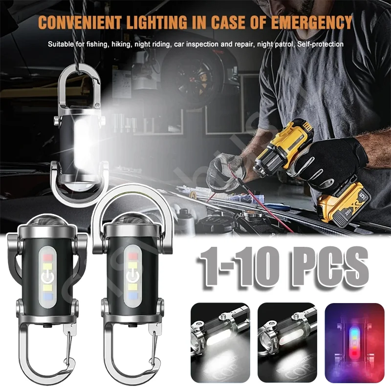 

1-10PCS Portable COB LED Camping Lantern Keychain USB Rechargeable Powerful Waterproof Hanging Keyring Flashlight for Camping