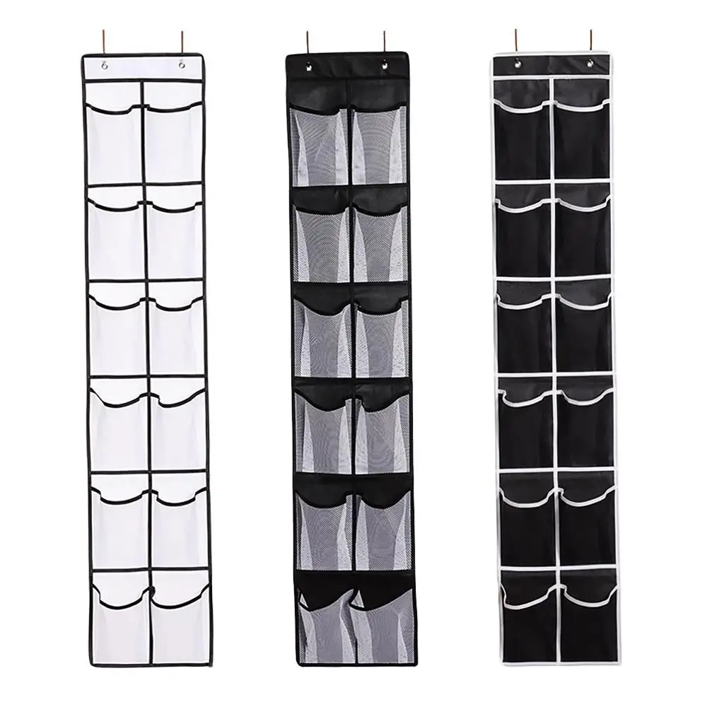 12 Pockets Shoe Underwear Hanging Holder with 2 Hooks Mesh Hanging Bag Shoes Organizer Over Door Hooks Closet Holder