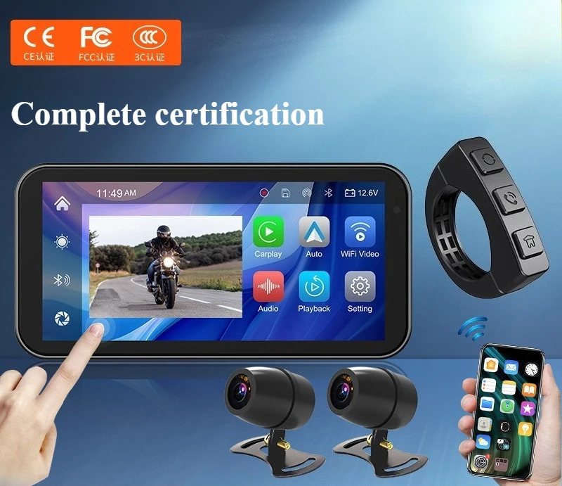 

Мотоциклетный рекордер Carplay/Android auto, беспроводной WIFI, подключение Bluetooth, 6,25 дюйма