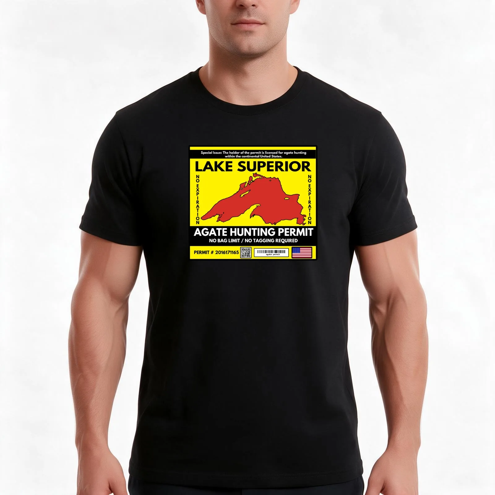 Lake Superior Agate Hunter Permit T-Shirt, Summer Casual Cotton Tee, Oversized Streetwear Tops, Vintage Graphic Print