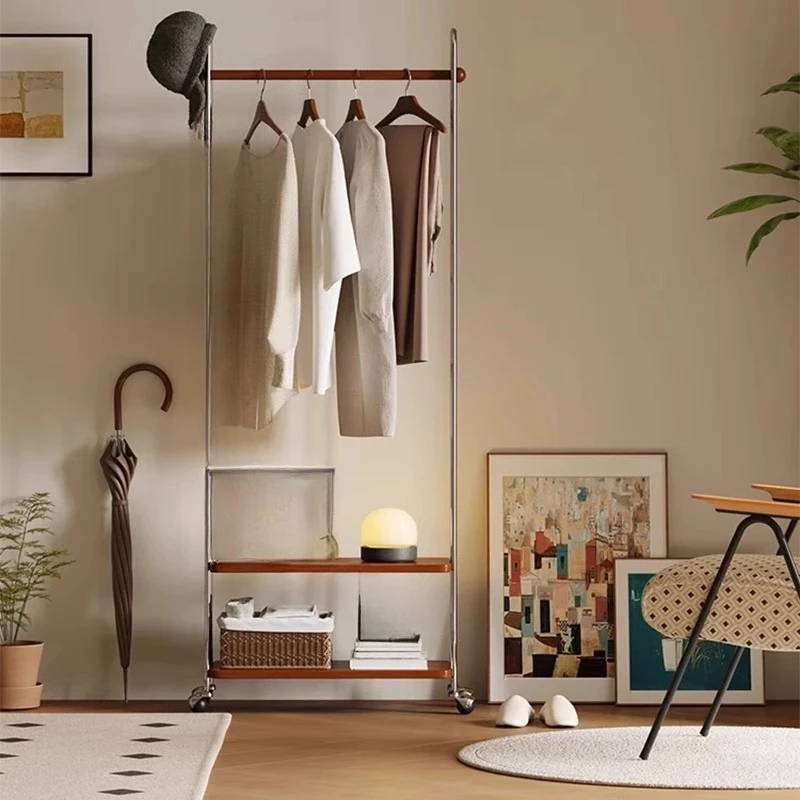 Stainless steel medieval hanger floor-to-ceiling bedroom hanger mobile 2025 new corner coat rack