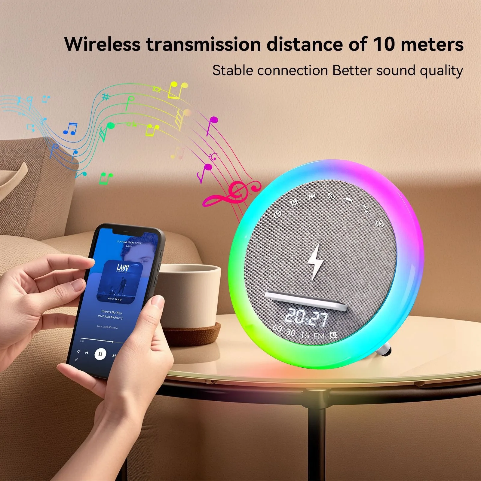 LED Display Screen Caixa De Som Bluetooth Speakers Clock Alarm Timer 15W Wireless Charging White Noise Multifunctional Speaker