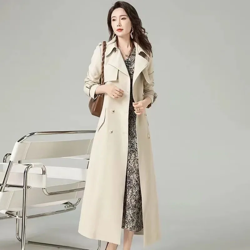 

Women's Long Trench Coat, Windproof Outerwear, Female Casual Parker, Windbreaker Overcoat, High-Grade, Spring, Autumn , New, 4XL