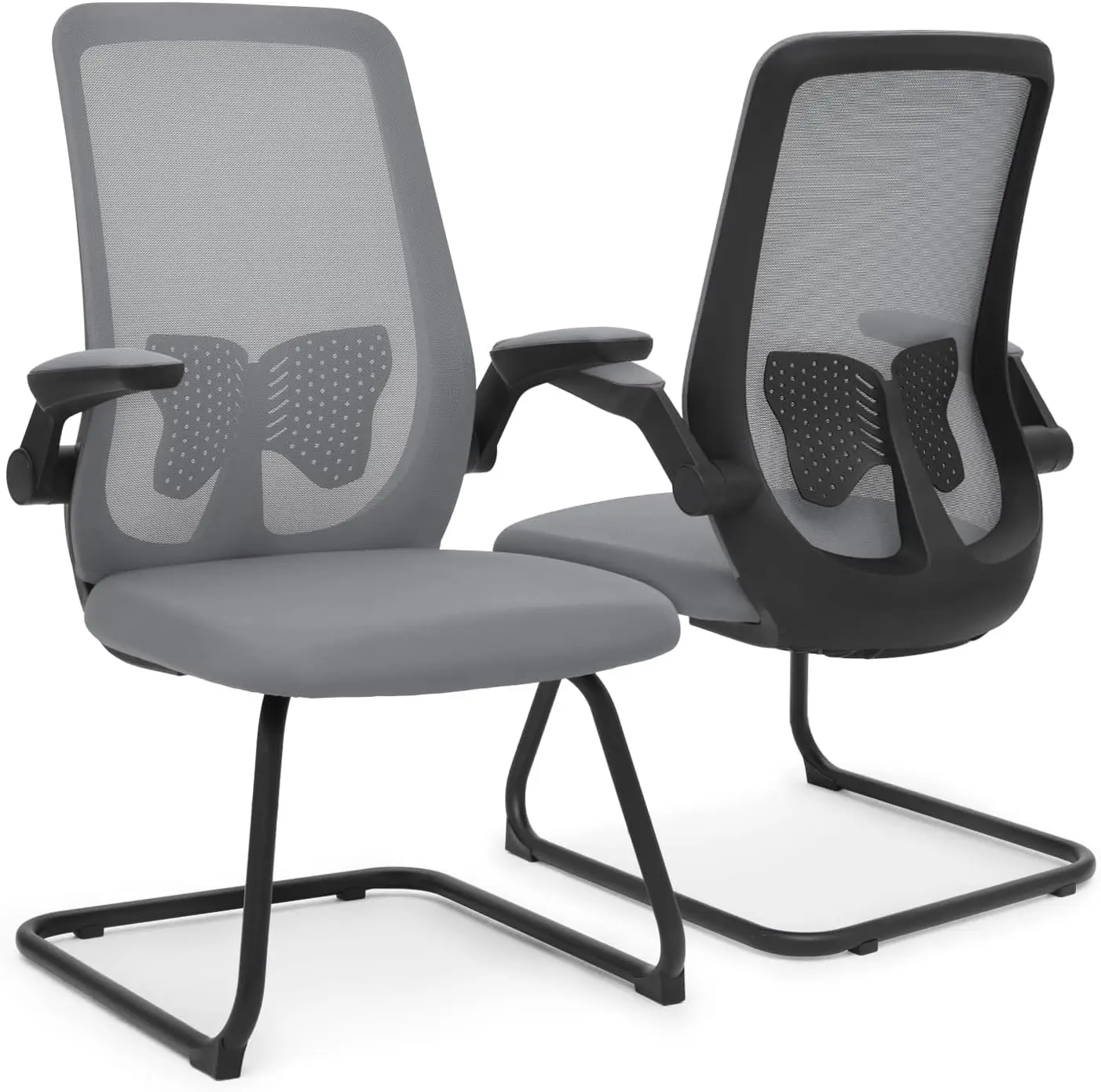 

Sled Base Guest Chair Set Of 2, Mid Ba Mesh Office Chairs, Lumbar Support And Flip-Up Armrest, For Reception Conference Room