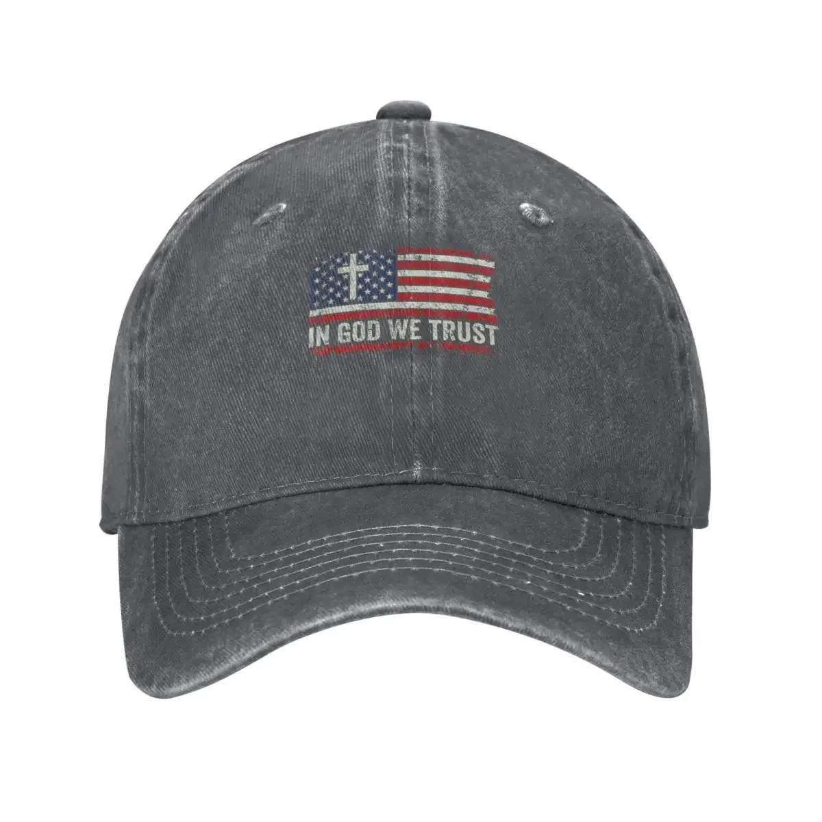 In God We Trust - Vintage USA Flag Cross Patriotic Christian T-Shirt Baseball Cap Golf Hat hard hat Men Caps Women's