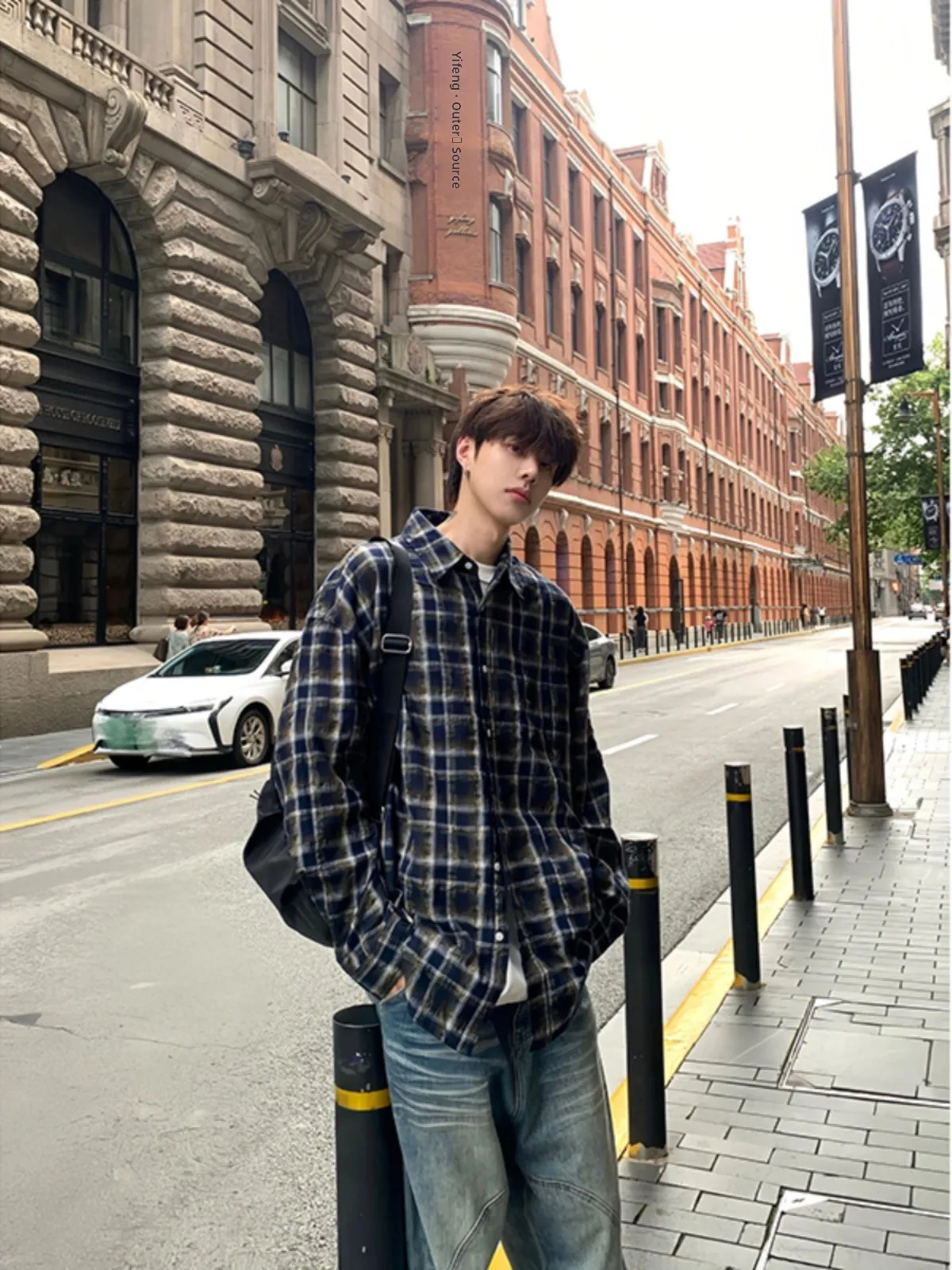 

American Sle Plaid irt Men's Long Sve Sun Protection Faion Brand Haome Streetwear Baroque Coat Loose Fit Autumn
