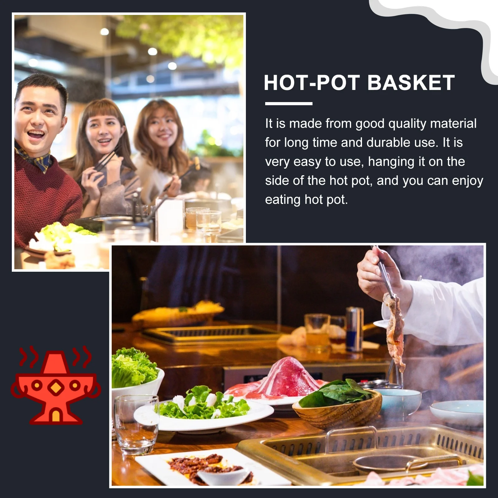 

1pc Hot Pot Hook Mesh Basket Stainless Steel Hanging Filter For Home Restaurant Use Easy Clean Cooking Tool