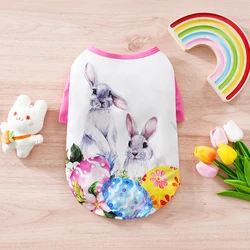 Rabbit Easter Egg Puppy Shirts Print Dog Clothes Breathable Pet Cartoon Dog Shirt Clothes Sweatshirt for Dogs Puppy Cats