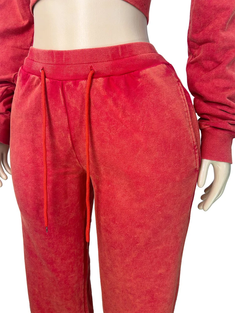 JENYAGE Damen 2-teiliges Vintage-Outfit, Stretch-Crop-Top mit Reißverschluss vorne, elastische Hose mit Kordelzug und weitem Bein, lässiges Loungewear-Set – Detail 11