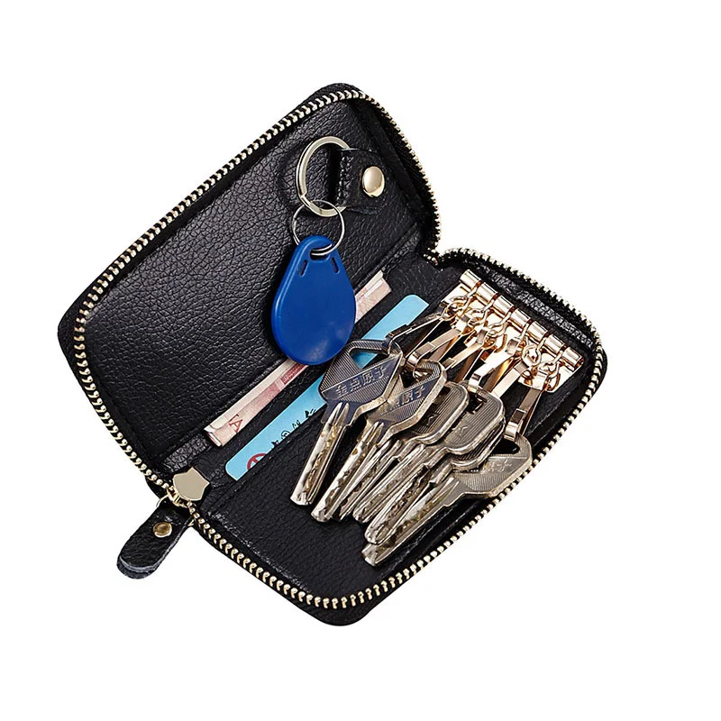 Mini Rits Sleutel Tas Sleutelhanger Mannen Vrouwen Key Houder Organizer Pouch Koe Split Lederen Autosleutel Tas Portemonnee Huishoudster Sleutel case