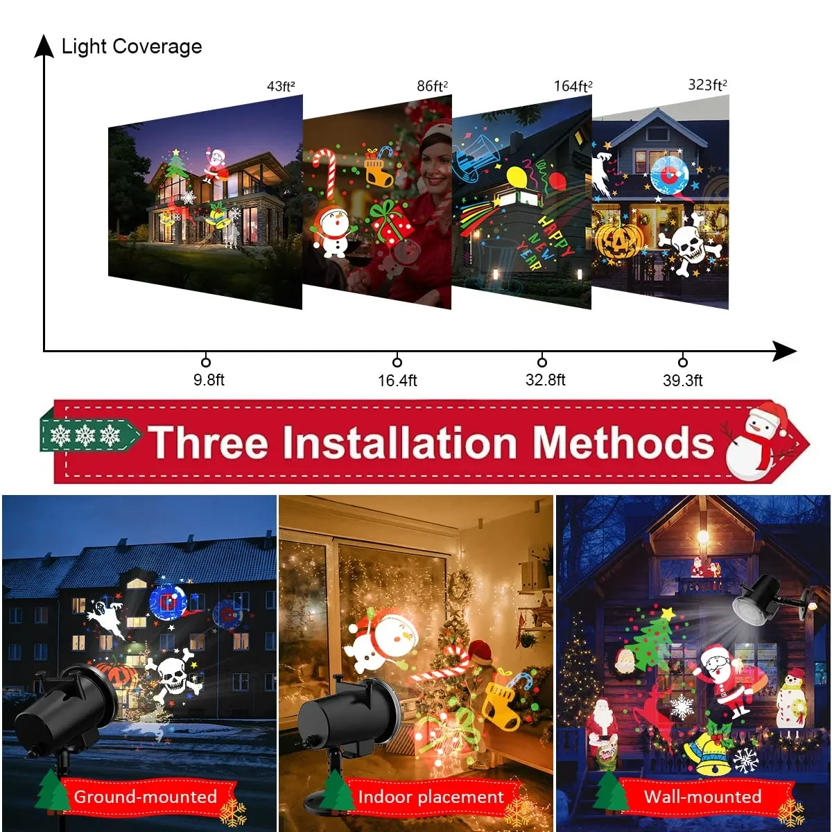 Christmas Holiday Lights Projector Waterproof IP65 Indoor Outdoor LED Projector 16 Slides Holiday Light Garden House Party Decor