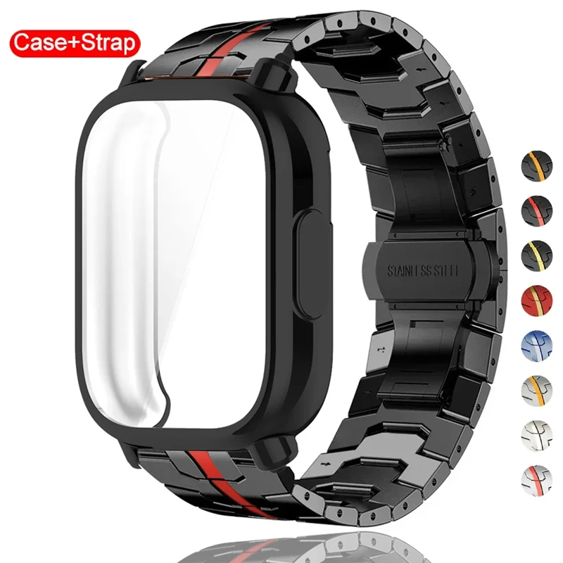 Hülle + Armband für Redmi Watch 5 Active, weiche TPU-Abdeckung für Xiaomi Redmi Watch 5Lite, luxuriöses Metall-Uhrenarmband, Edelstahl-Armband