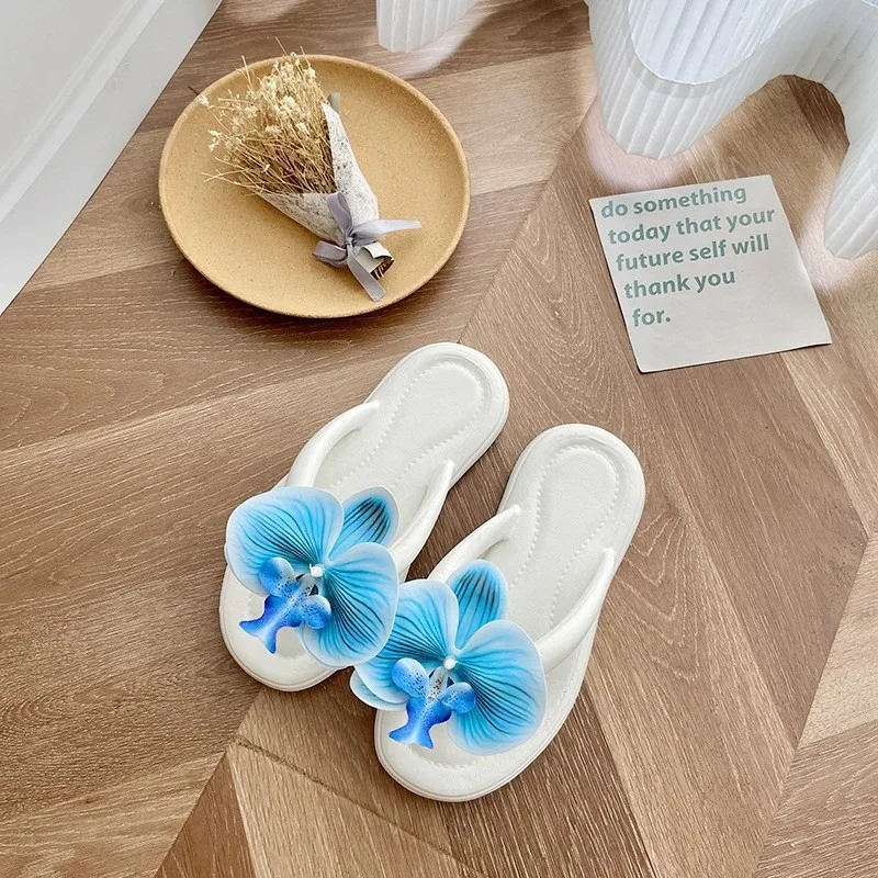Women Summer Orchid Flat Non-Slip Soft-Soled Beach Flip-Flops Women Vacation Sandals Everyday Casual Sandals Home Bathroom Shoes