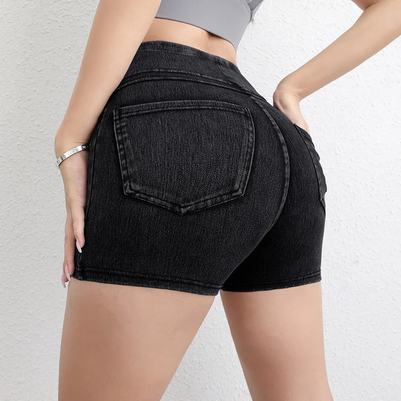 

Women's High-Waist Denim-Look Yoga Shorts, Stretchy Butt-Lift Gym Running Hot Pants for Summer, Tummy-Control 3" Fitness sexy