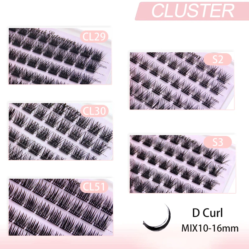 168PCS DIY Cluster Lashes Kit D Curl Individual Eyelash Extension with Bond&Seal Tweezers, 10-16mm Mix Length Travel Home Set