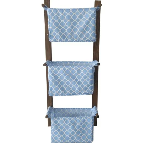 Vip Home Concept Fabric Basket Wooden Organizer 3 Layer (Blue Roof) Bathroom kitchen Organizer