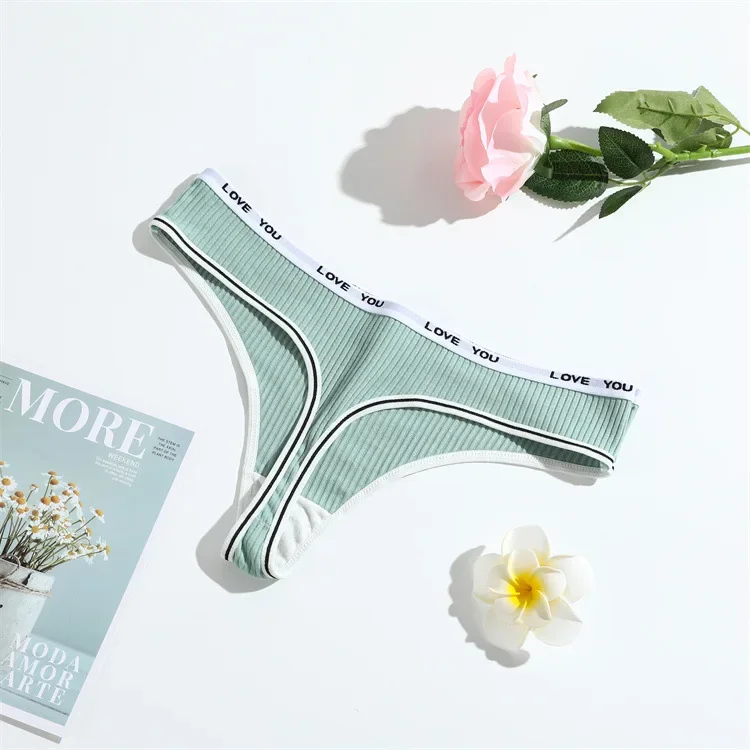 1PC Solid Women Thongs Sexy Panties Low Waist Cotton Briefs Female T-Back G-string Girls S-L Intimate Letters Striped Lingeries