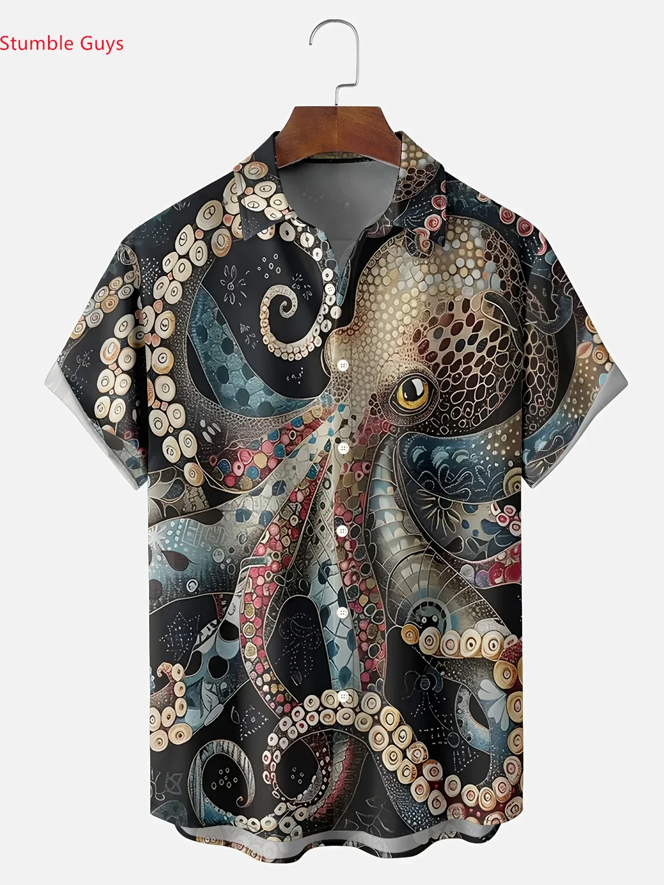 

Men's Trendy High Street Hawaiian Shirt Summer Man Short Sleeve Bold Beach Print Comfortable Breathable Tops