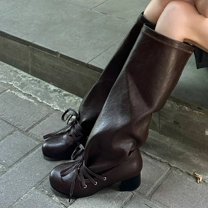 

Дизайнерские зимние сапоги на высоком каблуке. Женские туфли до колена на шнуровке. Модные туфли-лодочки 2025 года. Ботинки челси. Новые Gladiator Mujer Goth Botas.