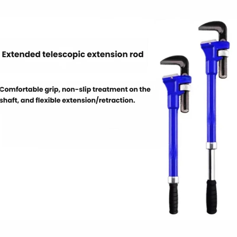 Duty Telescopic Pipe Wrench Retractable Extension Handle Anti-Slip Rubber Grip Hardened Serrated Jaw Adjustable Pipe Spanner