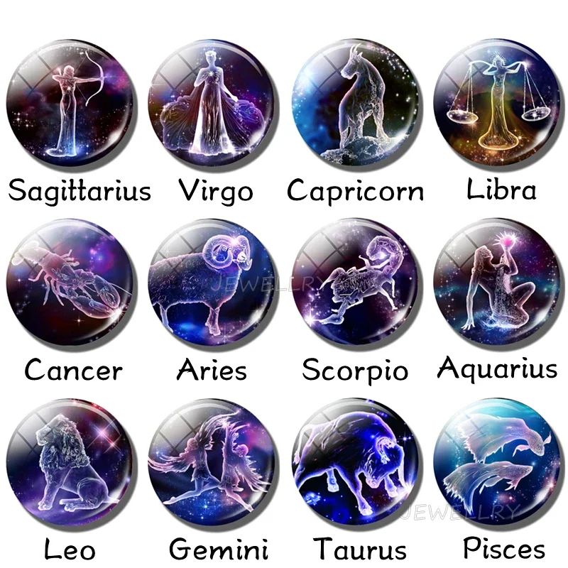 12 Constellation Keychain Luminous Glass Cabochon Jewelry Zodiac Signs Key Chain Aries Leo Taurus Libra Pendant Birthday Gift