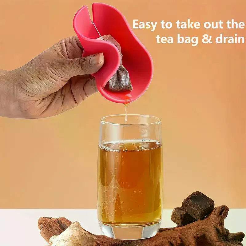Silicone Tea Bag Partner With Handle Tea Bag Holder & Squeezer Reusable Mugs Lids Easy To Use Dishwasher Safe