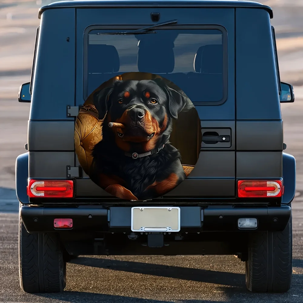 Rottweiler Cigar Art Spare Tire Cover Waterproof Sun Protection Vehicle Decor Accessory